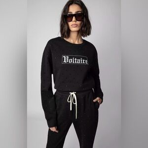 Zadig & Voltaire Black Bedazzled Sweatshirt and Joggers Medium/Large